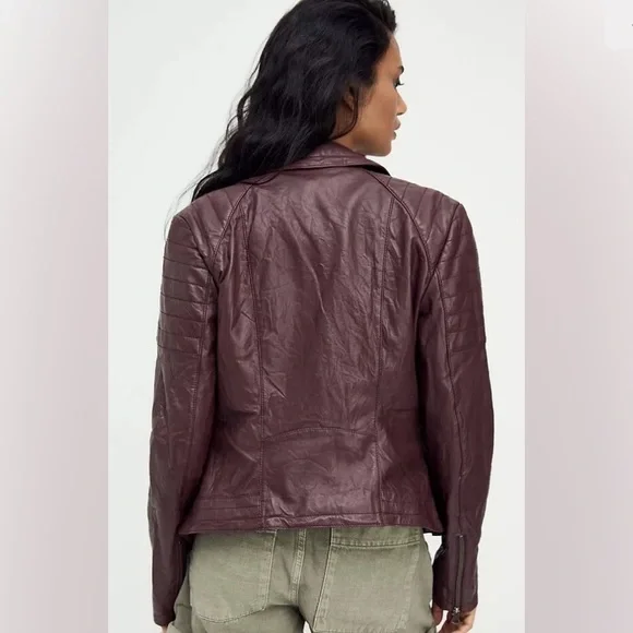 Free People Deep Burgundy Leather Jacket - Picture 4 of 9
